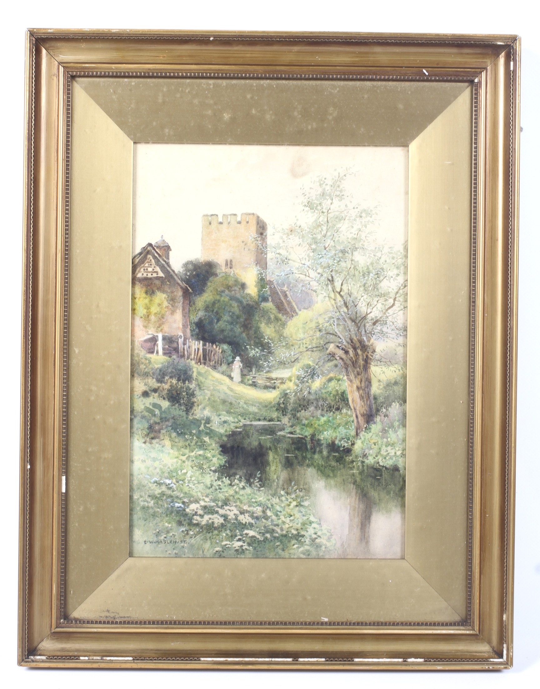 Artwork by Ernest W. Haslehust, St Mary's 'Monnington-on-Wye Church, Hereford', Made of Watercolour