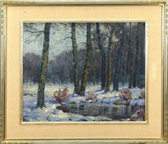 Winter landscape with stream and trees by John Fabian Carlson