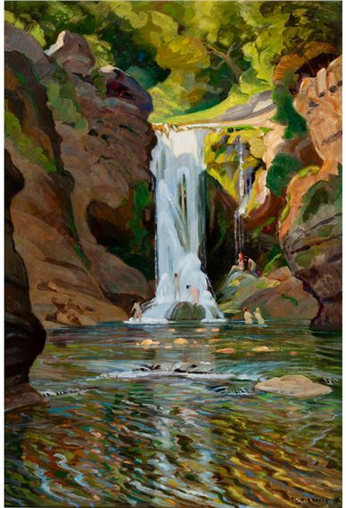 Olin Travis | Waterfall in the Ozarks (1950) | MutualArt