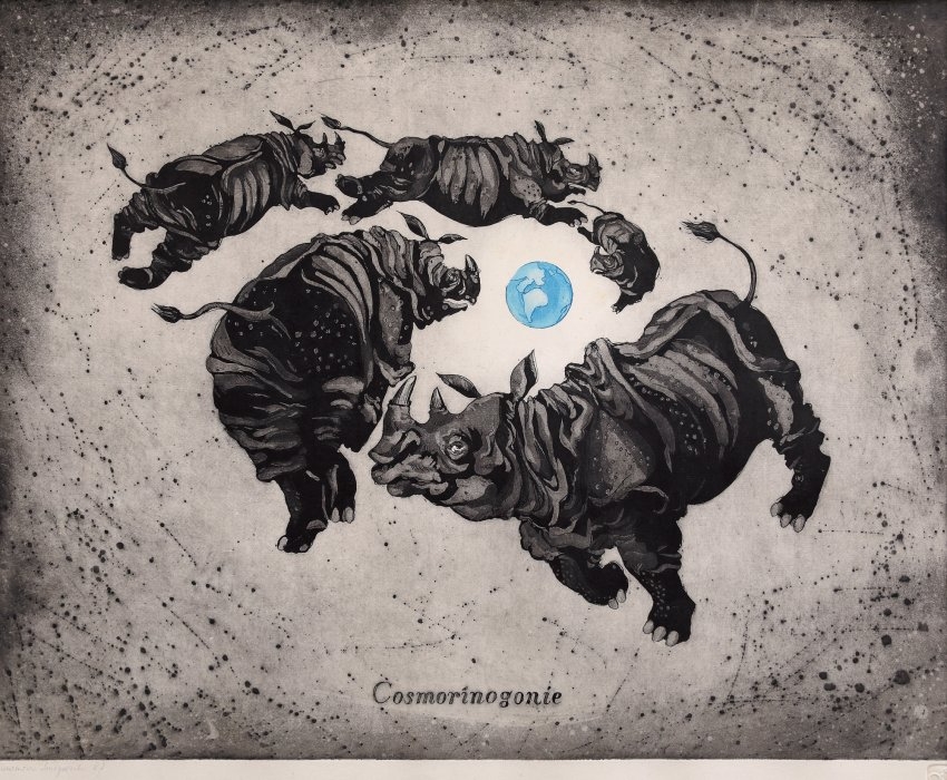 Artwork by Anamaria Smigelschi, Cosmorinogonie, Made of etching and aquatint