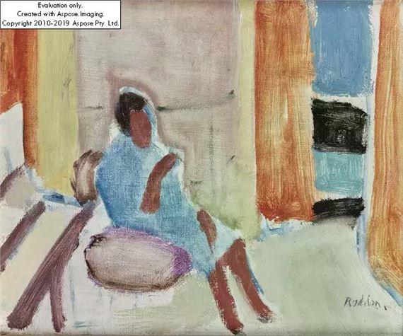 British 1919–2006 -  Woman in an Interior;  oil on canvas by Guy Roddon, 1919–2006