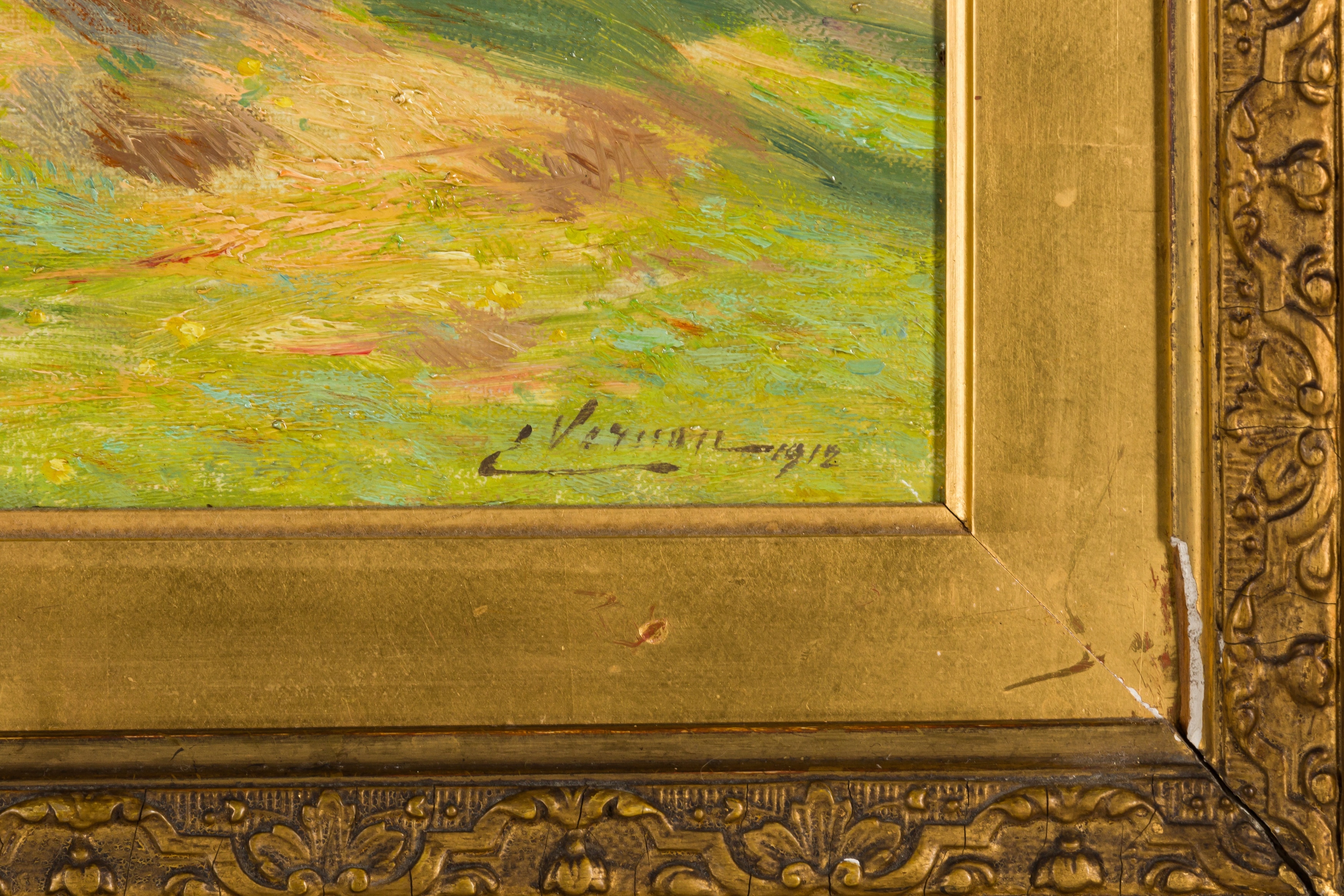 Artwork by Émile Vernon, View of a village from the woods, Made of oil on canvas