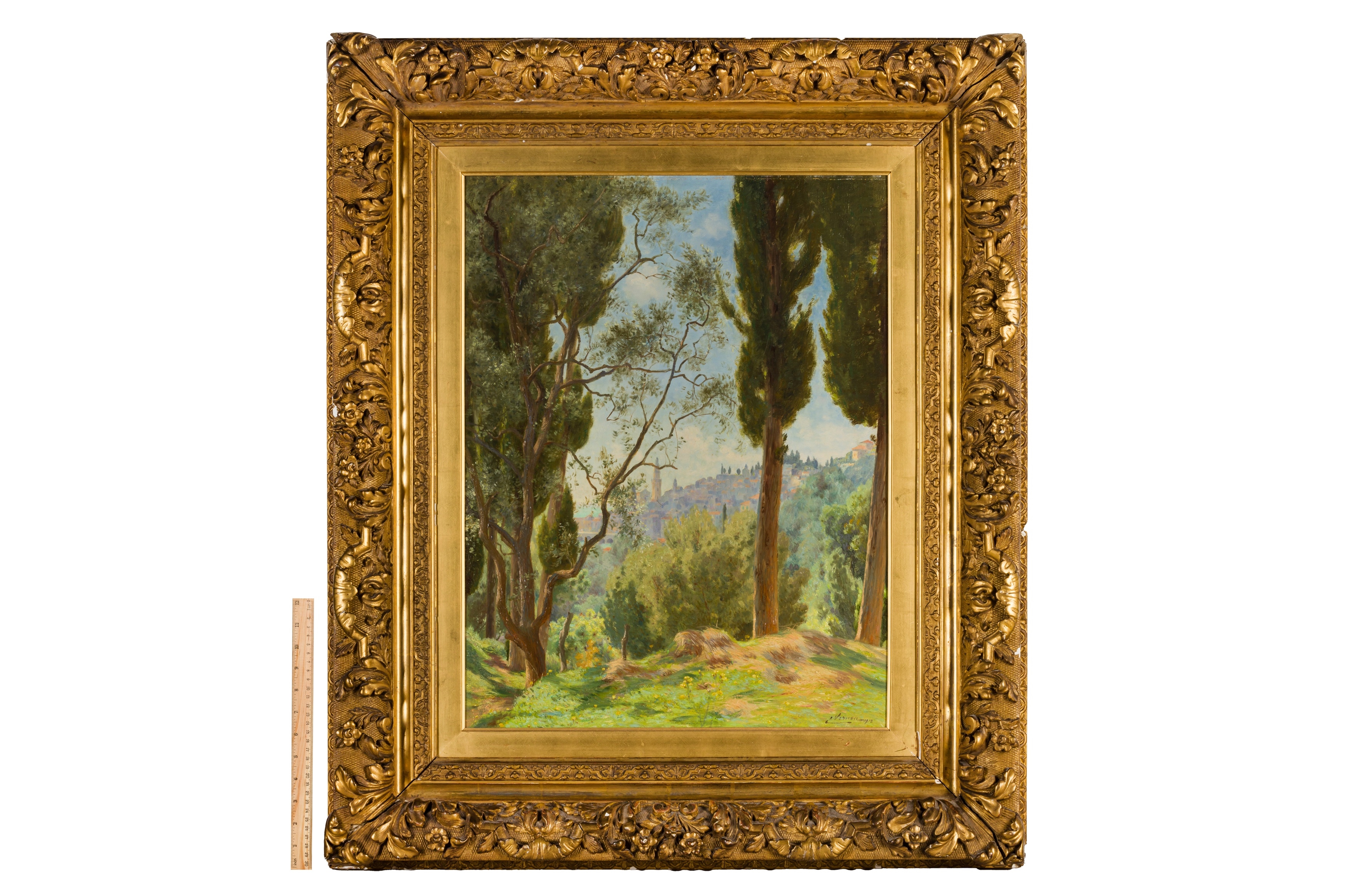 Artwork by Émile Vernon, View of a village from the woods, Made of oil on canvas