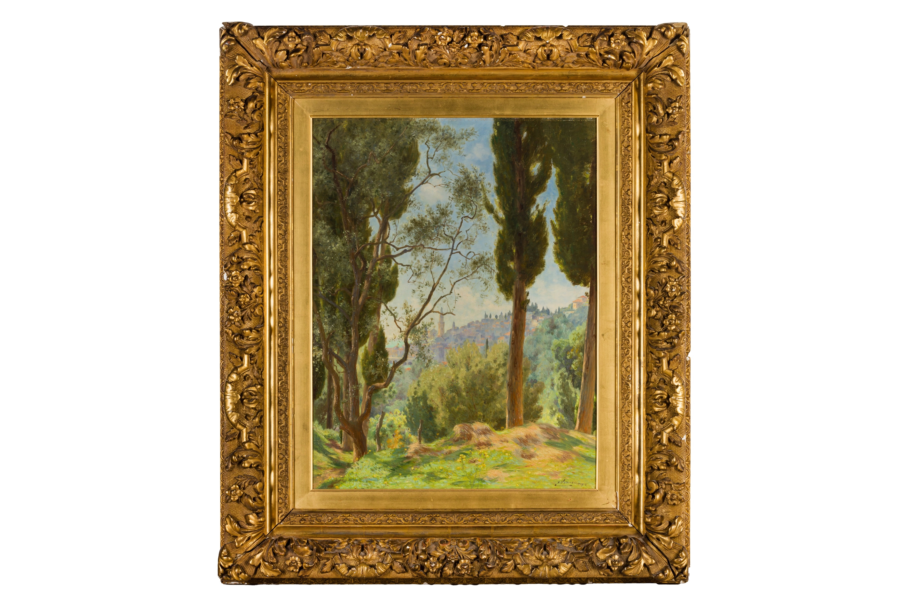 Artwork by Émile Vernon, View of a village from the woods, Made of oil on canvas