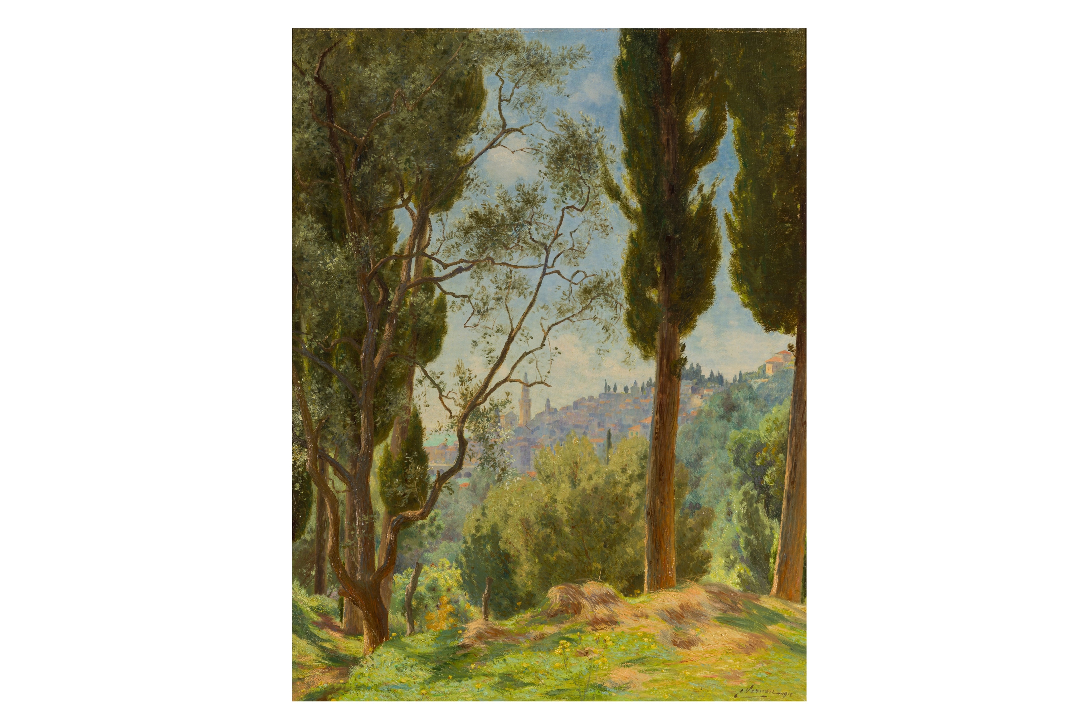 Artwork by Émile Vernon, View of a village from the woods, Made of oil on canvas