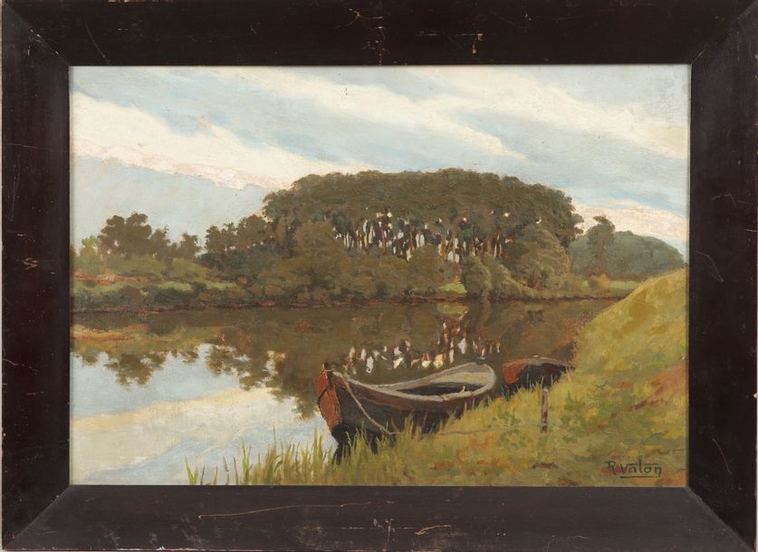 Artwork by Raoul Vatan, Mooring boat, Made of oil on canvas