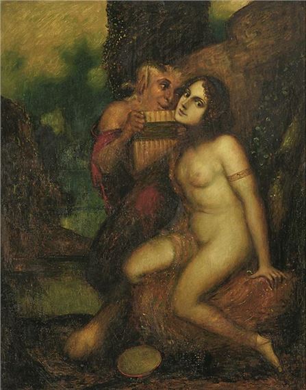 Pan mit Flöte und Nymphe by Adolf Frey-Moock