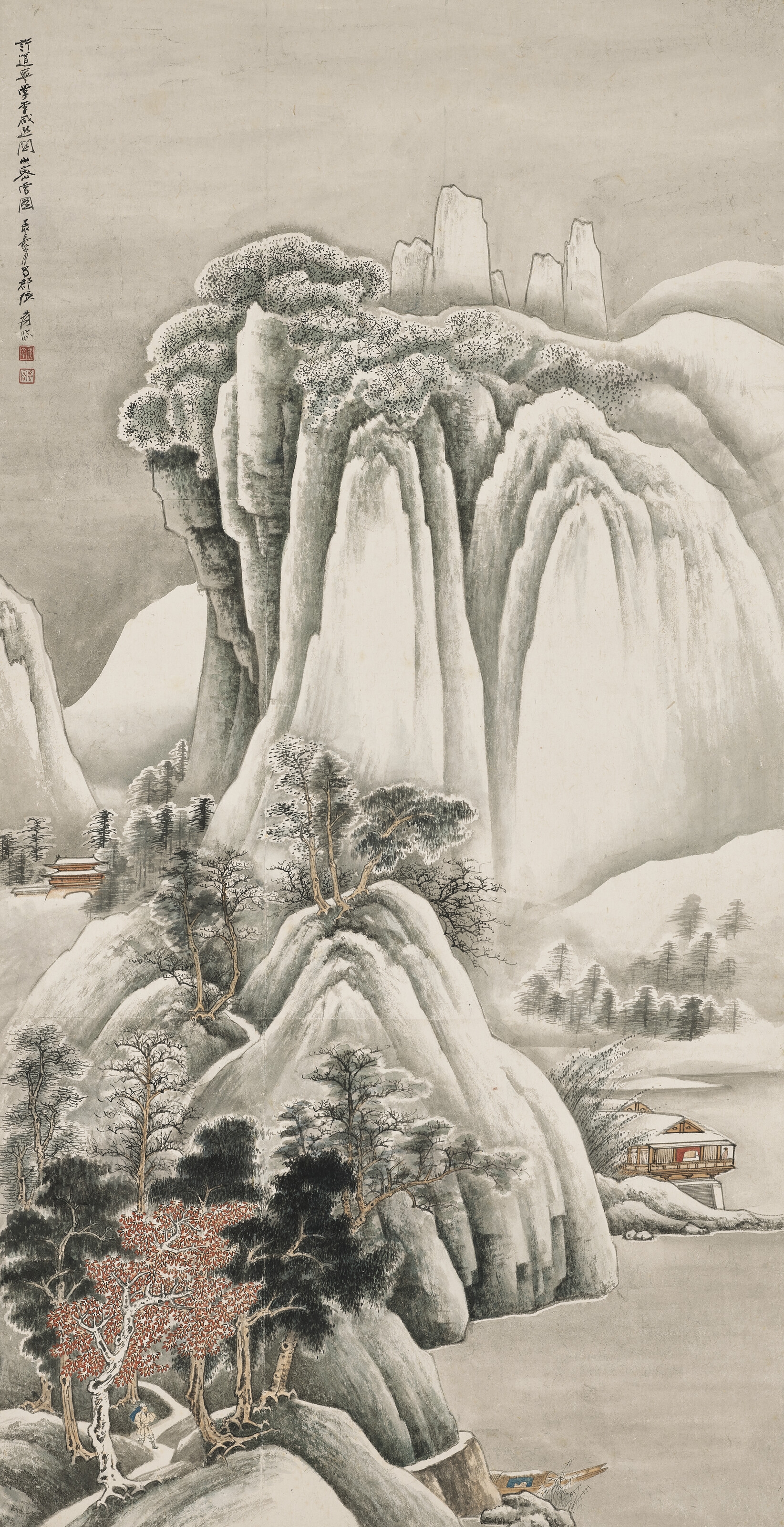 Artwork by Zhang Daqian, Heavy Snow on a Mountain Pass, Made of ink and colour on paper