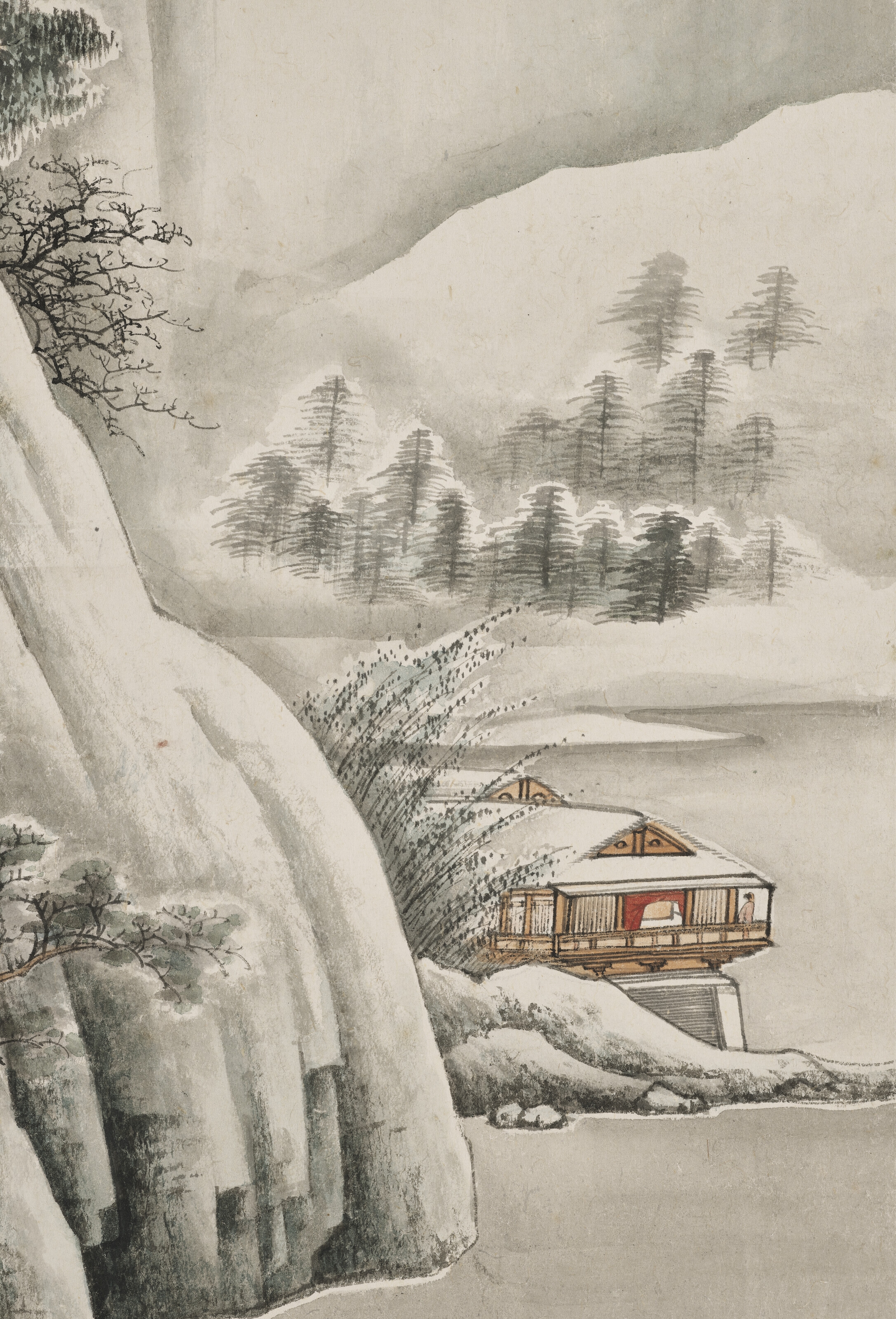 Artwork by Zhang Daqian, Heavy Snow on a Mountain Pass, Made of ink and colour on paper