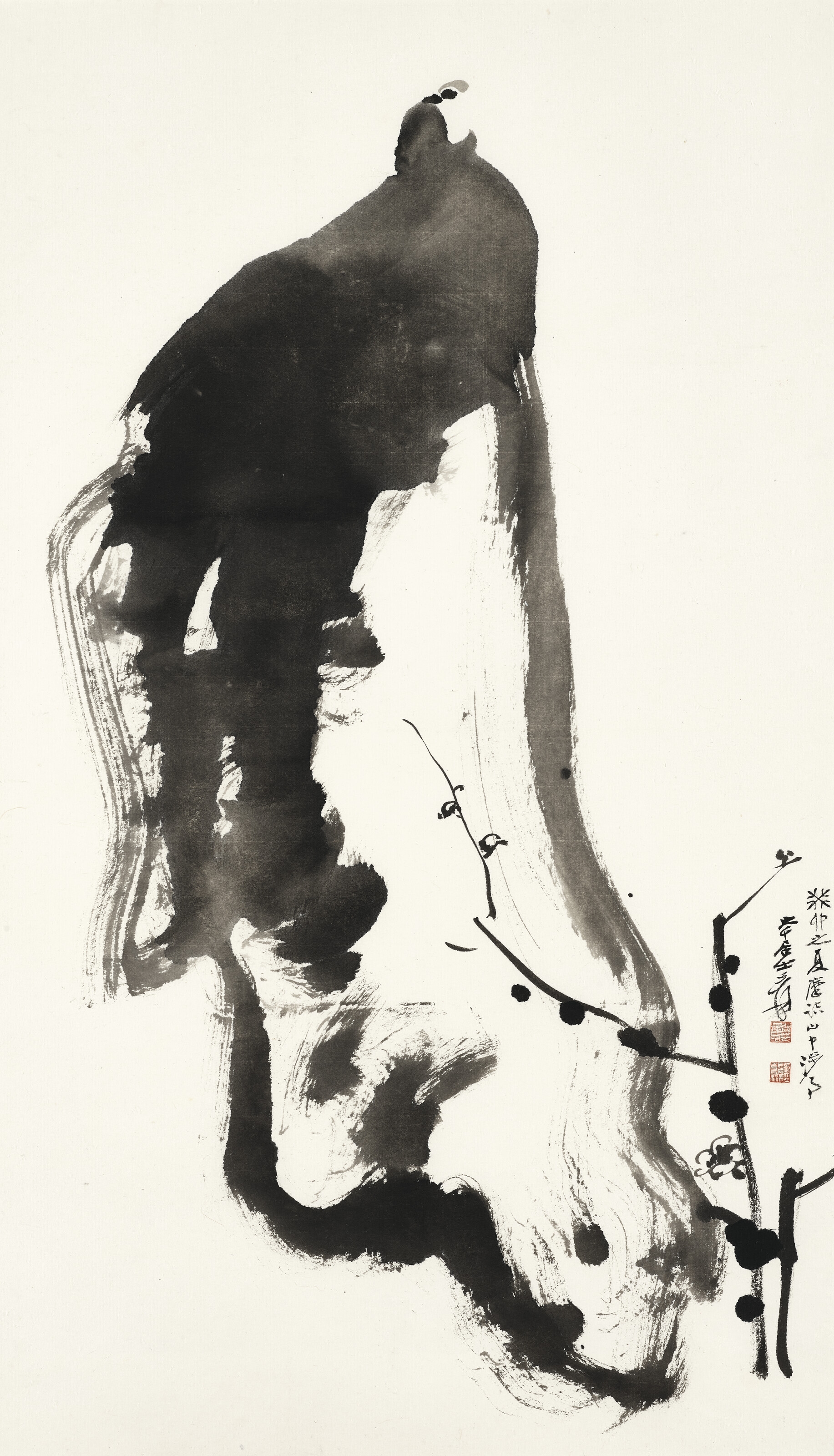 Artwork by Zhang Daqian, Bird and Rock, Made of ink on paper