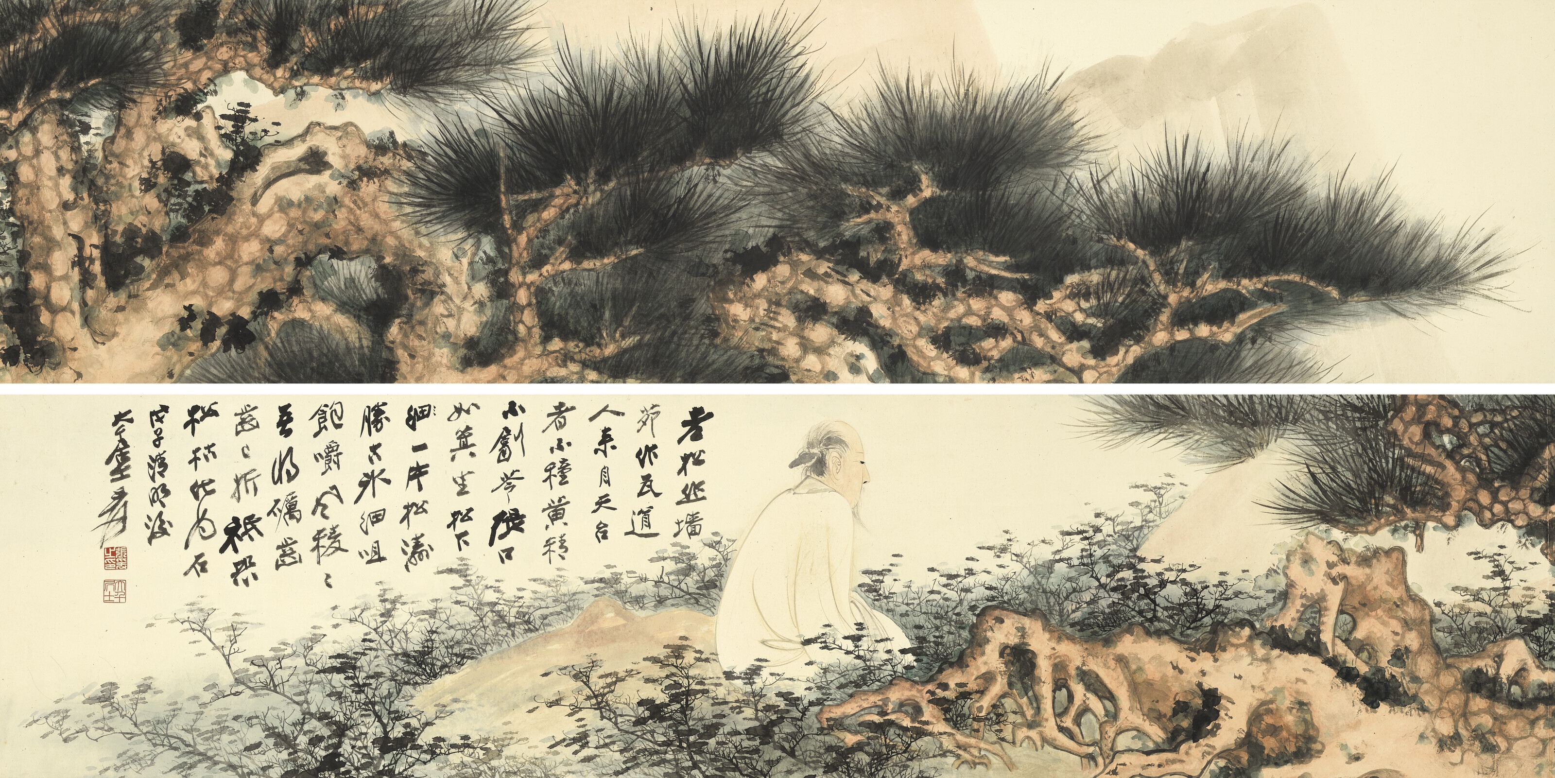 Artwork by Zhang Daqian, Scholar in the Pine Forest, Made of ink and colour on paper