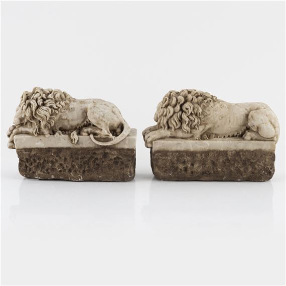 Antonio Canova | A pair of resting lions in alabaster | MutualArt