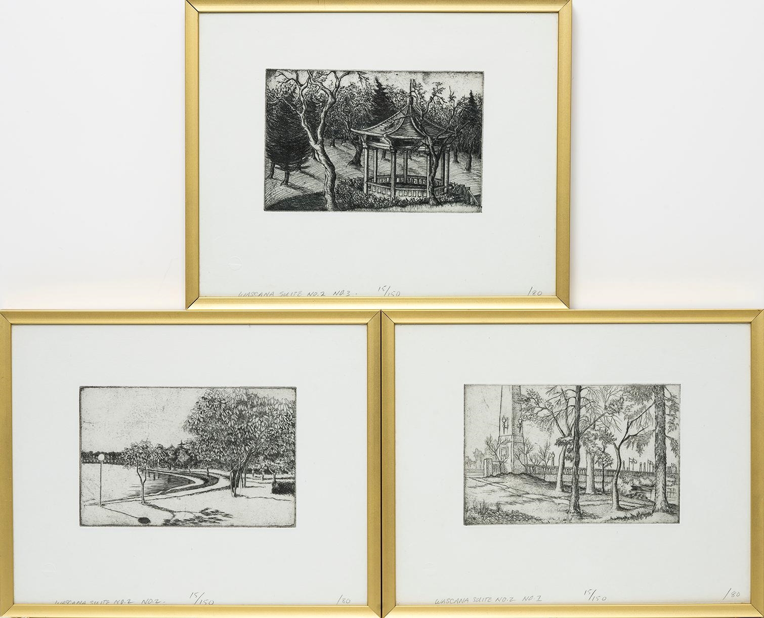 Artwork by Maureen Hodgins, Wascana Suite No.2 Images #1, #2 and #3, Made of etchings on paper