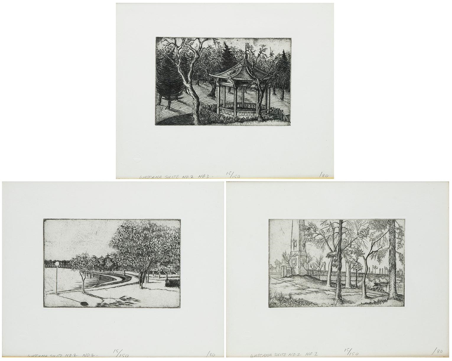 Artwork by Maureen Hodgins, Wascana Suite No.2 Images #1, #2 and #3, Made of etchings on paper