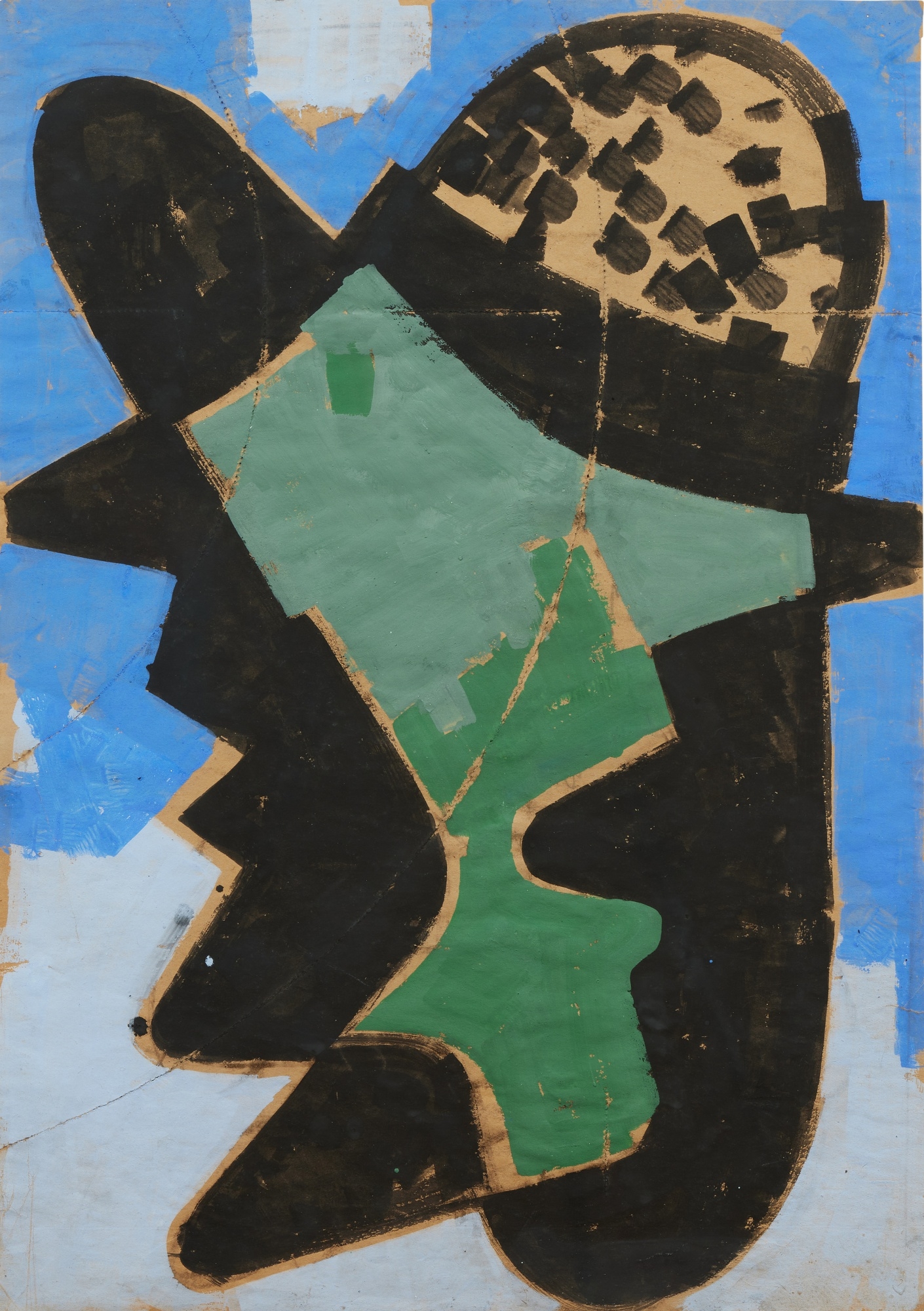 Artwork by Hermann Glöckner, Profile mit Farbflecken & Profile Schwarz & Profile vor blauem Grund, Made of tempera on paper