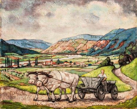 Max Kaus | Mainlandschaft mit Ochsengespann (1929) | MutualArt