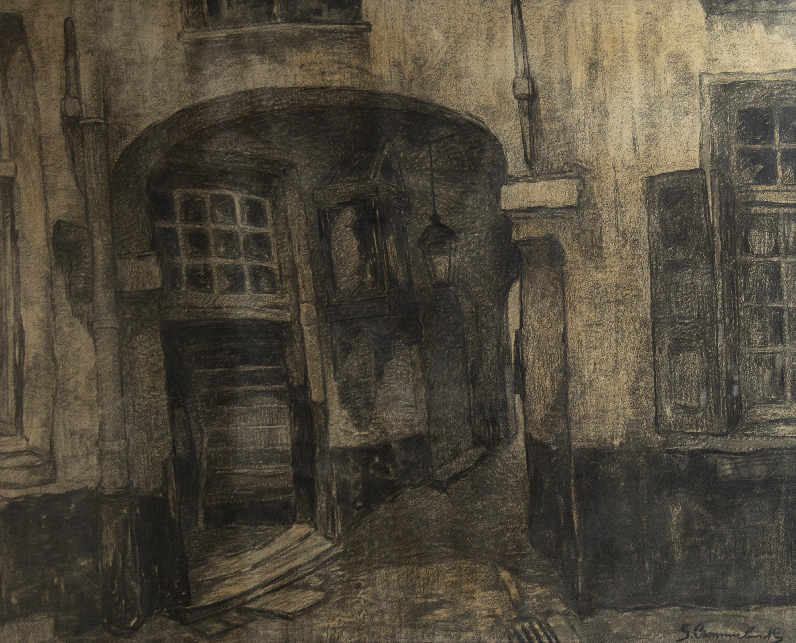Artwork by Gustaaf Crommelynck, Patershol in Ghent, Made of charcoal drawing