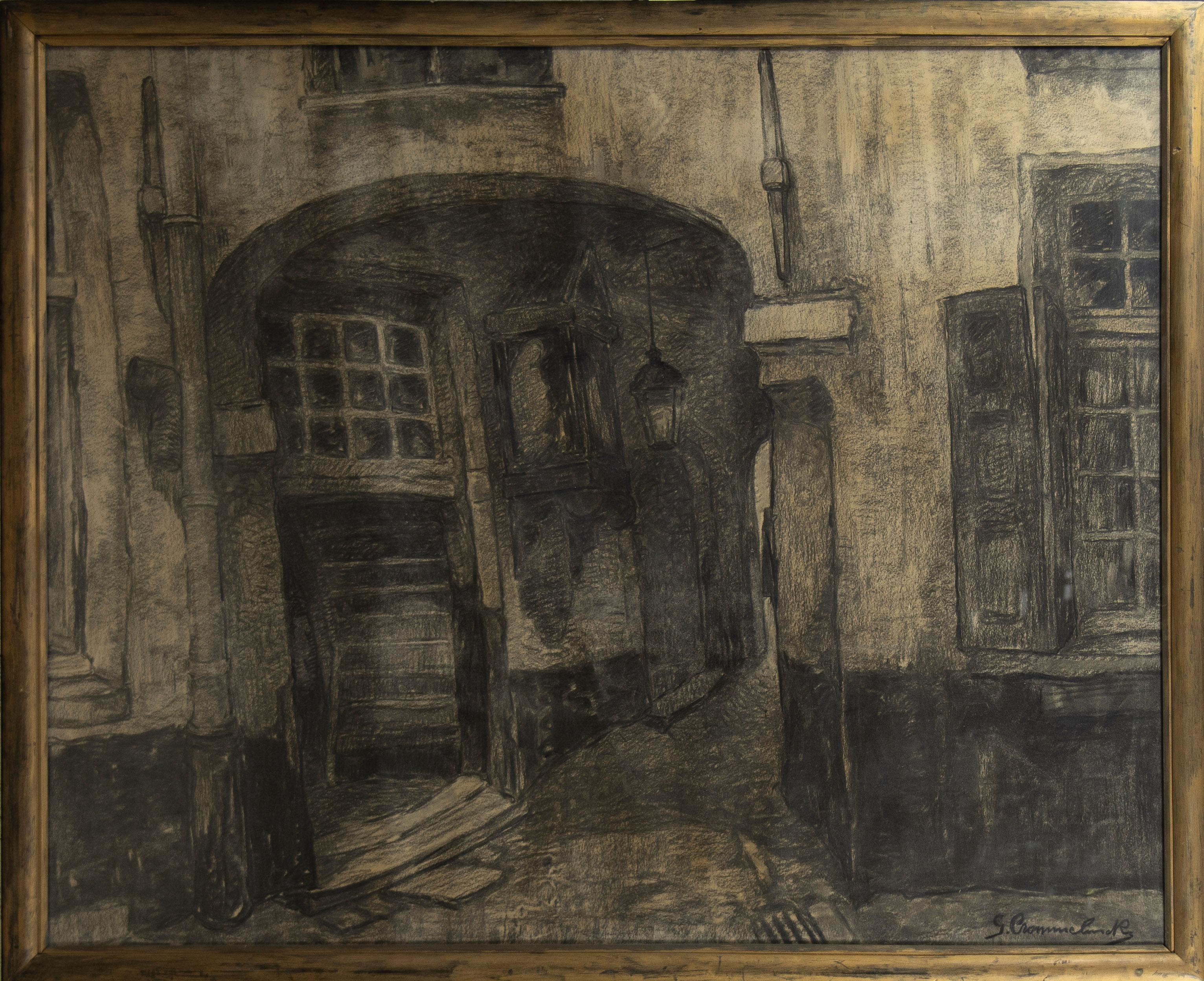 Artwork by Gustaaf Crommelynck, Patershol in Ghent, Made of charcoal drawing