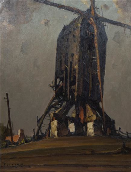 Landscape with windmill by Piet Lippens, 1955