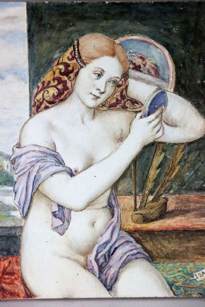 Artwork by Léon Ovide Scribe, Jeune femme à sa toilette, d'après Giovanni Bellini, Made of en terre cuite