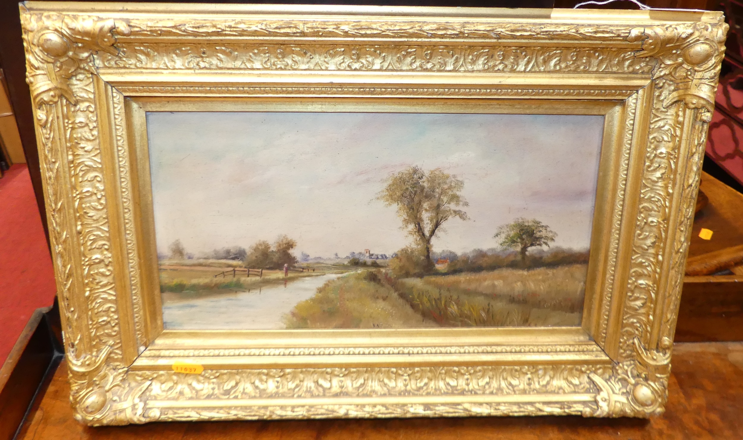Artwork by C.f. Renie, Landscape with church beyond, Made of oil on artist board