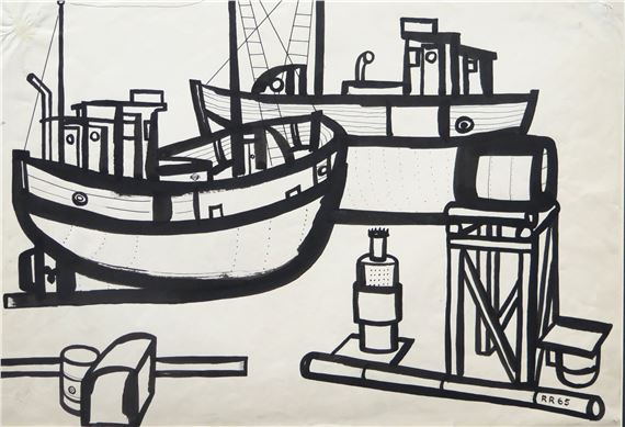 Zvejas kuģi remontā 1965 by Rusins Rozite, 1965