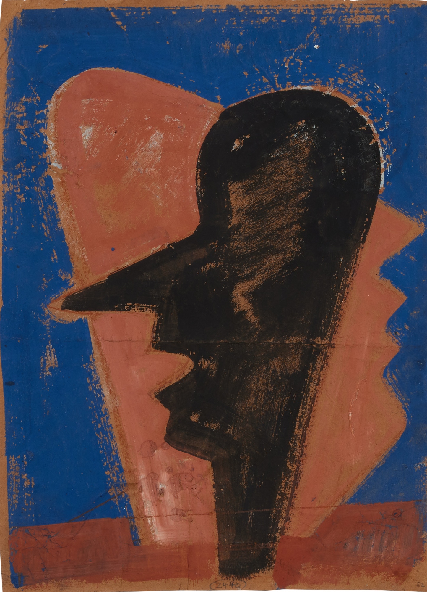 Artwork by Hermann Glöckner, Profile mit Farbflecken & Profile Schwarz & Profile vor blauem Grund, Made of tempera on paper