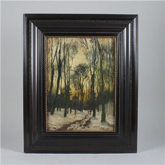 Vintermotiv med figurer. Signerad - Carl Roder