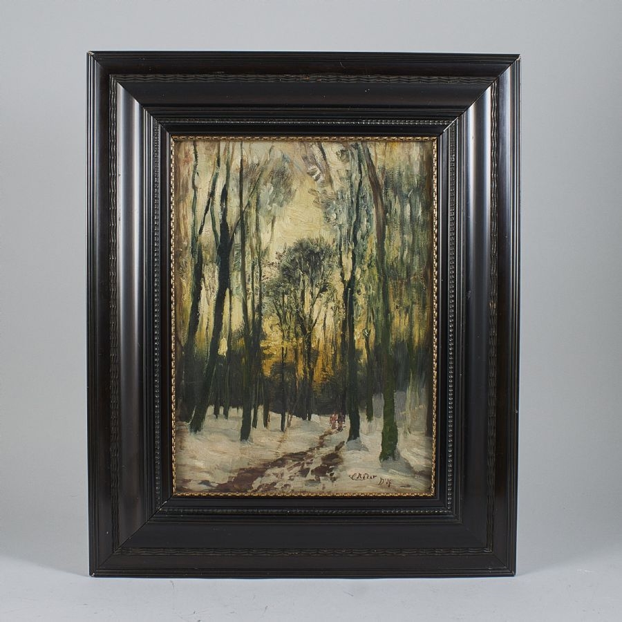 Artwork by Carl Roder, Vintermotiv med figurer. Signerad