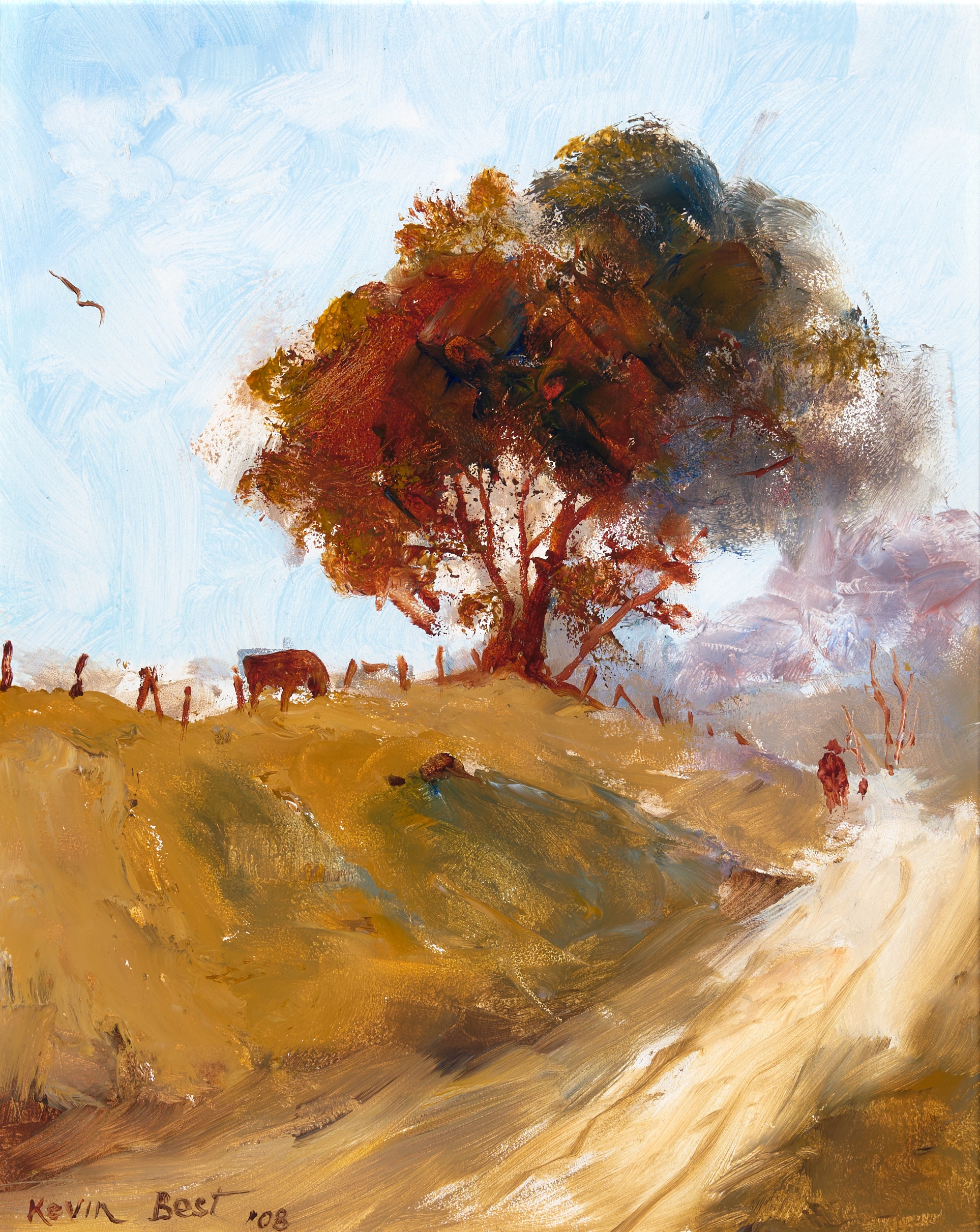 Artwork by Kevin John Best, Figure on Country Track, Made of oil on board