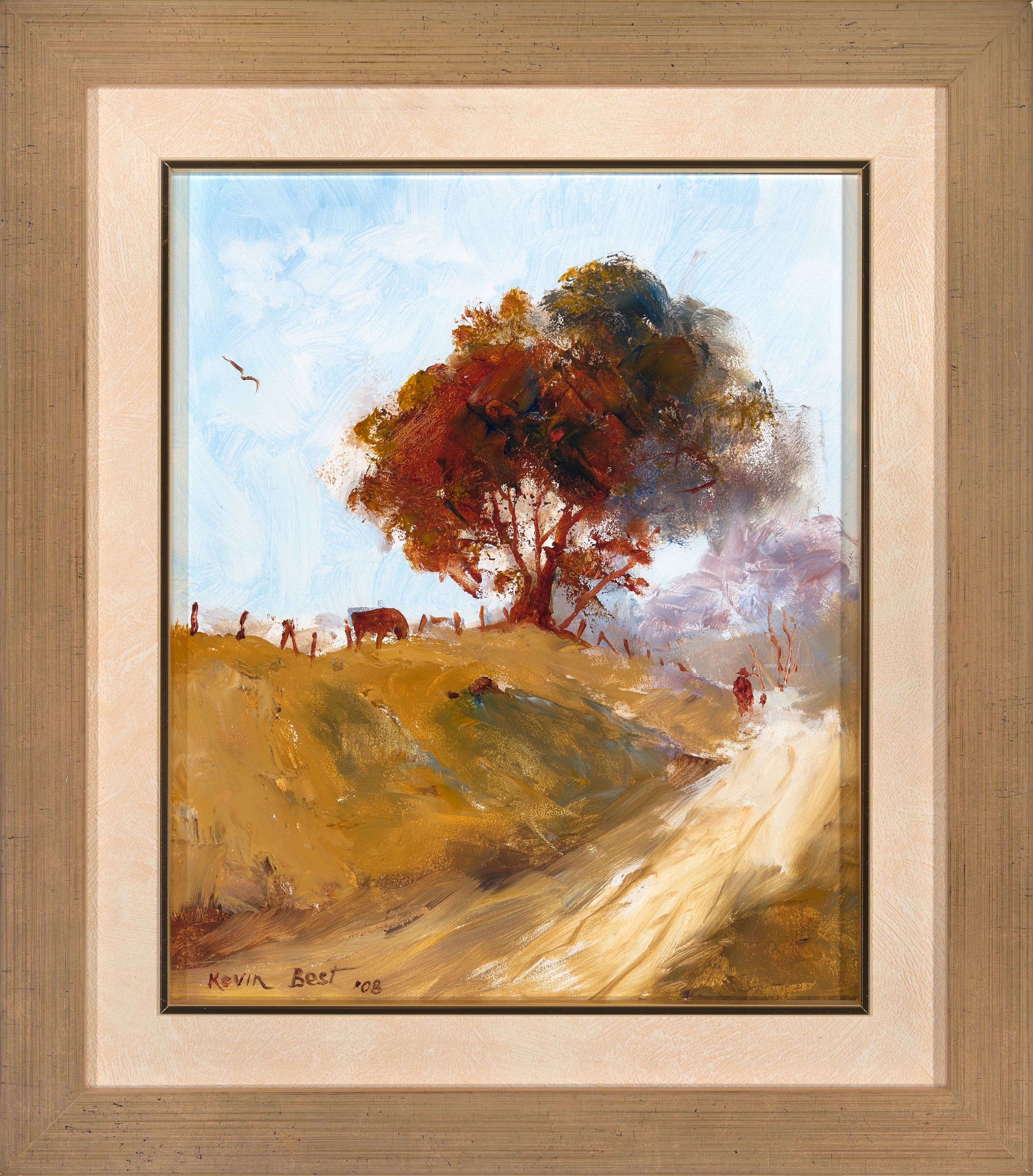 Artwork by Kevin John Best, Figure on Country Track, Made of oil on board