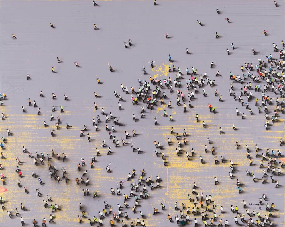 Artwork by Juan Genovés, Hipotesis, Made of Acrylic on canvas mounted on board