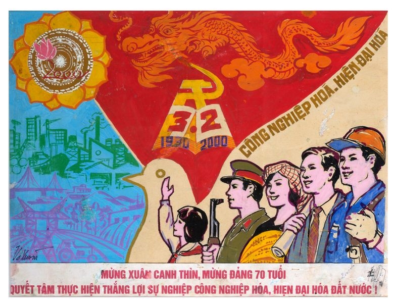 Affiche originale de propagande du parti communiste Vietnamien by VO Xuong, 2000