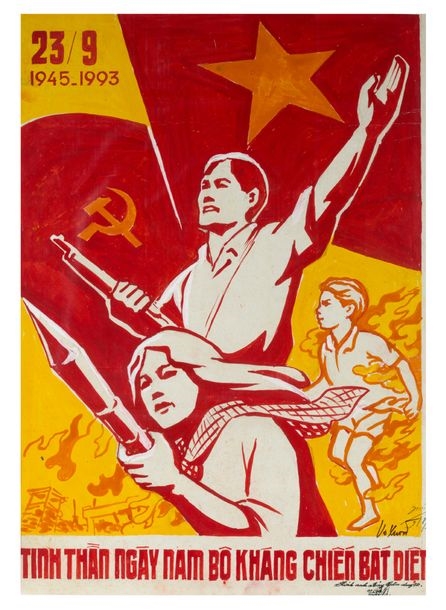 Artwork by VO Xuong, Affiche originale de propagande du parti communiste Vietnamien, Made of mixed media on paper