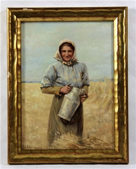 Bäuerin in einem Feld mit Zinnkanne - Konrad Emmanuel Boehringer