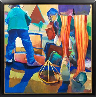 "Personen mit Gepäckstücken (Kisten, Koffer, Schrein)". Originaltitel - Mike Keilbach