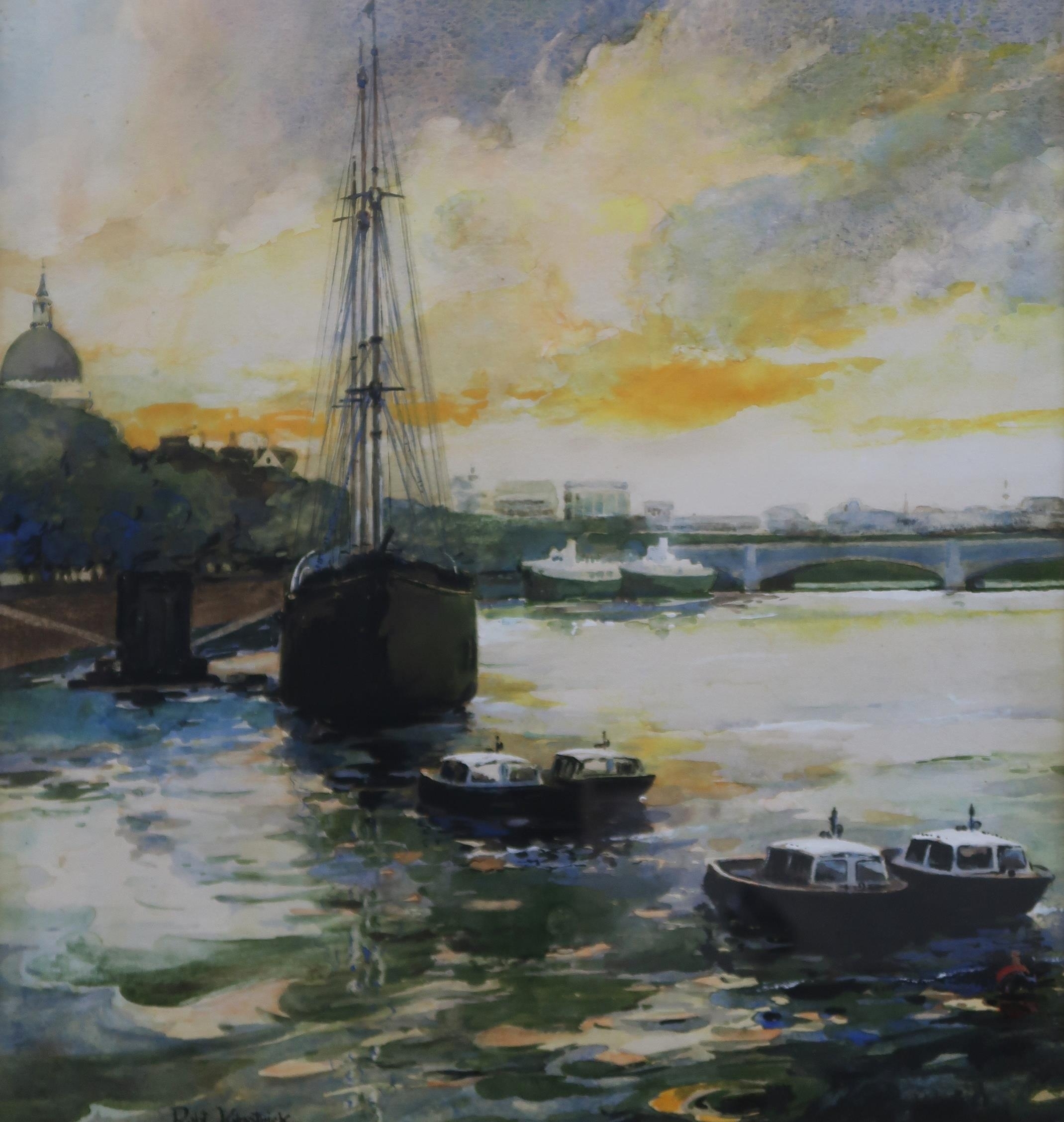 Artwork by Robert Kilpatrick, RIVERSCAPE AT SUNSET
,, Made of Watercolour
