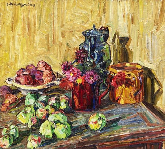 Stillleben mit Krügen (verso: Bildnis der Mutter) by Peter August Böckstiegel, 1913