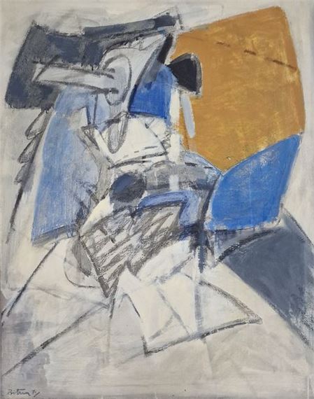 Ochre and blue landscape - 1970 by Albert Bitran, 1970