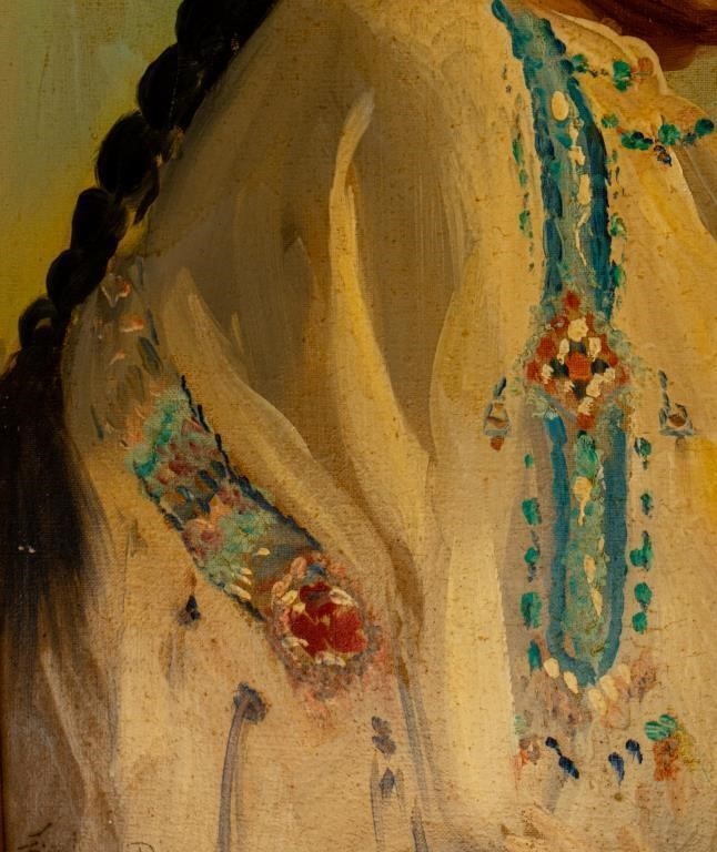 A pair of framed oil portraits depicting two figures in traditional attire.