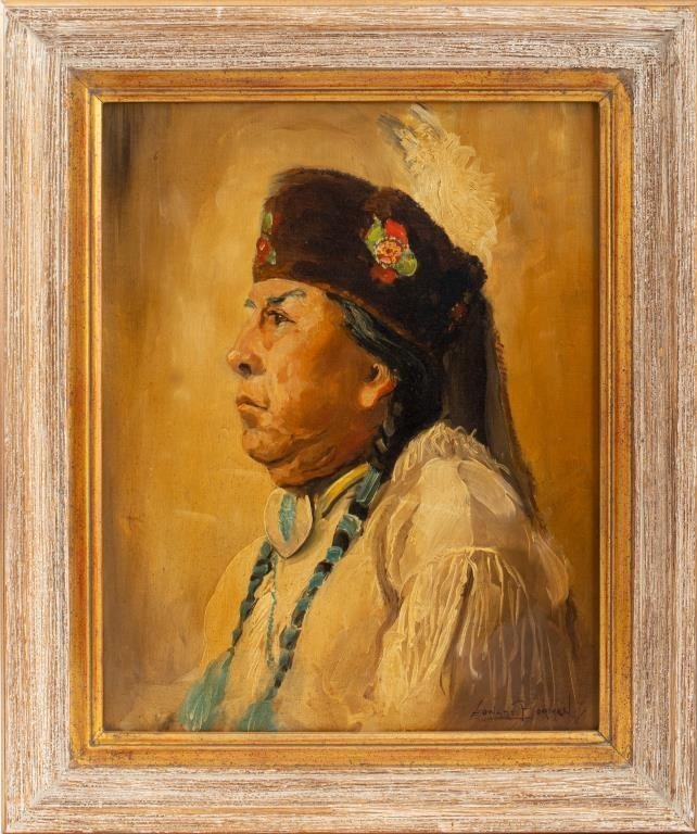 A pair of framed oil portraits depicting two figures in traditional attire.