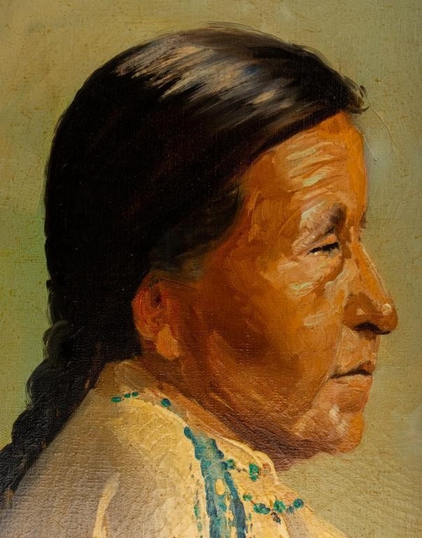 A pair of framed oil portraits depicting two figures in traditional attire.