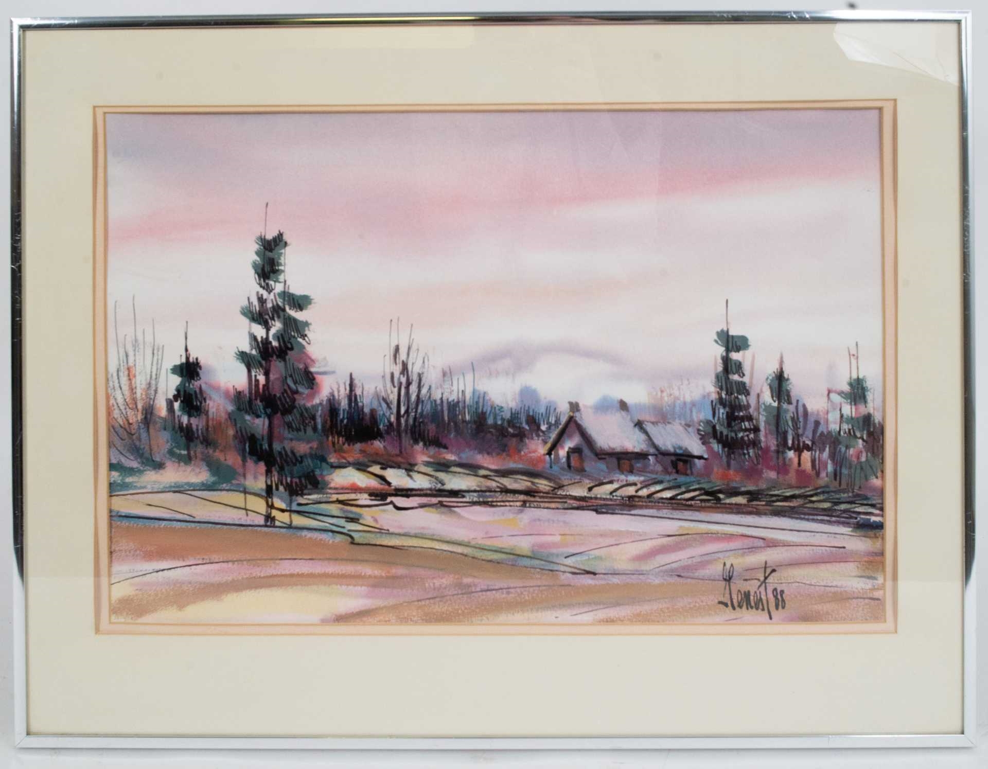 Artwork by Paul-Émile Genest, Landscape, Made of Gouache and ink on paper