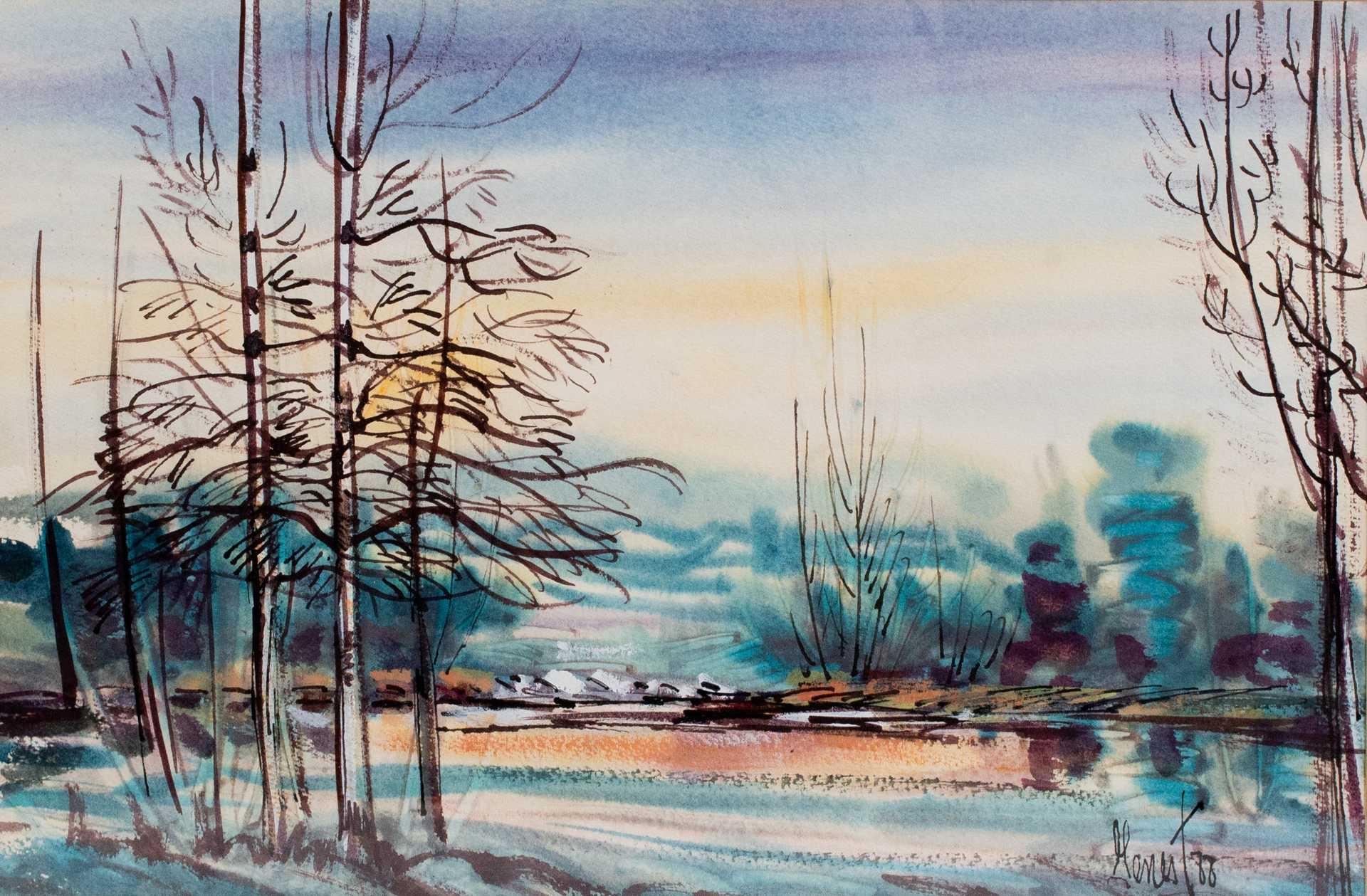 Artwork by Paul-Émile Genest, Landscape - 1988, Made of Gouache and ink on paper