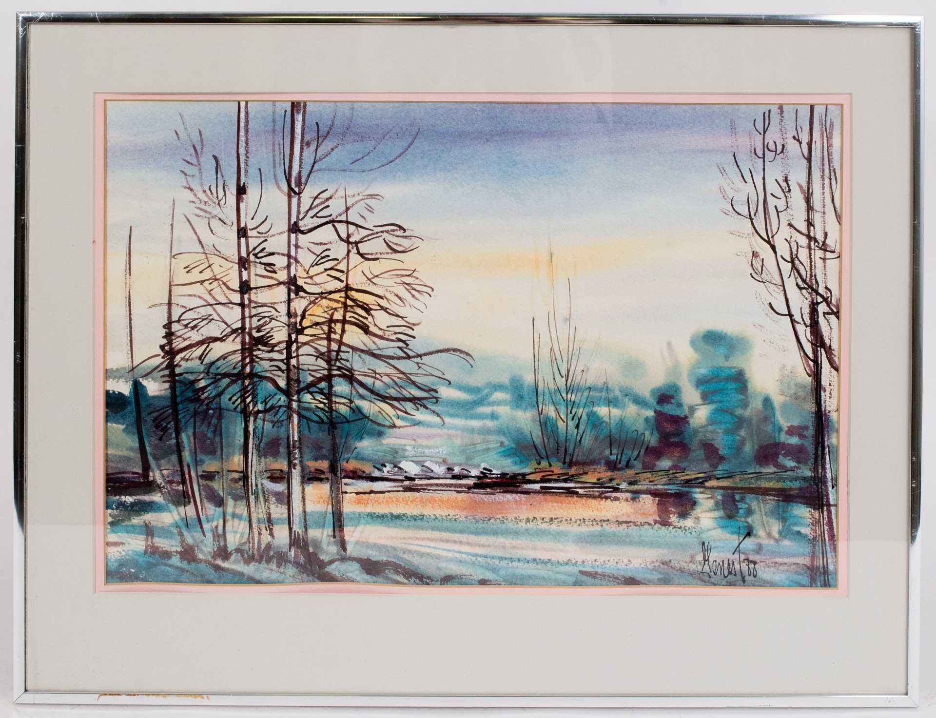 Artwork by Paul-Émile Genest, Landscape - 1988, Made of Gouache and ink on paper