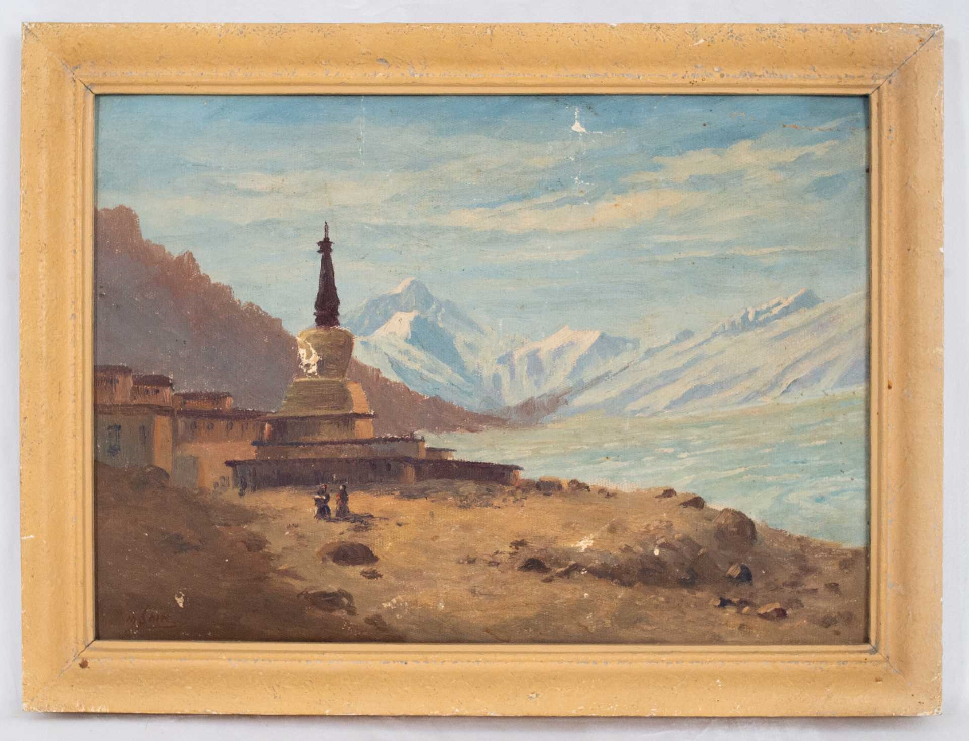 Artwork by M. Sain, Mt Everest & Rongbuk Monast, Made of Oil on canvas panel