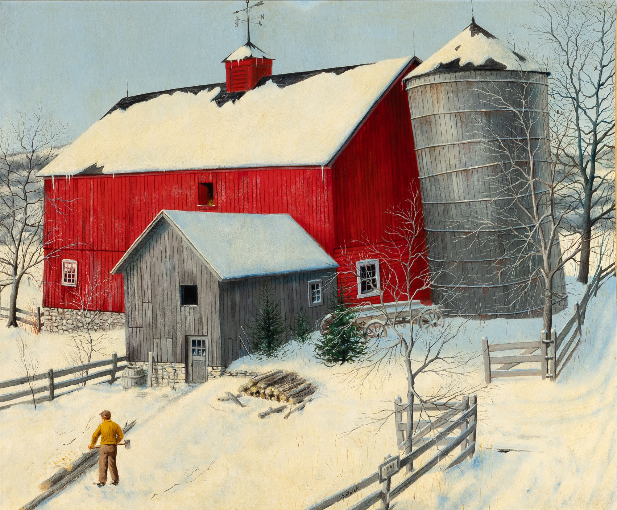 Mortimer H. Slotnick | Adirondack Farm in Winter (1961) | MutualArt
