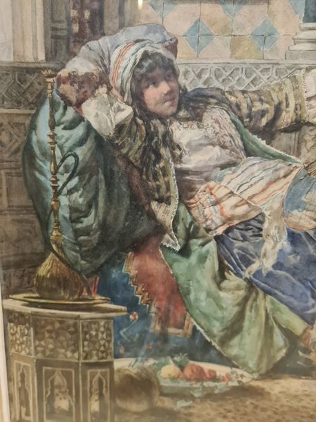Artwork by Edouardo Vitali, Deux femmes au harem, Made of Watercolor