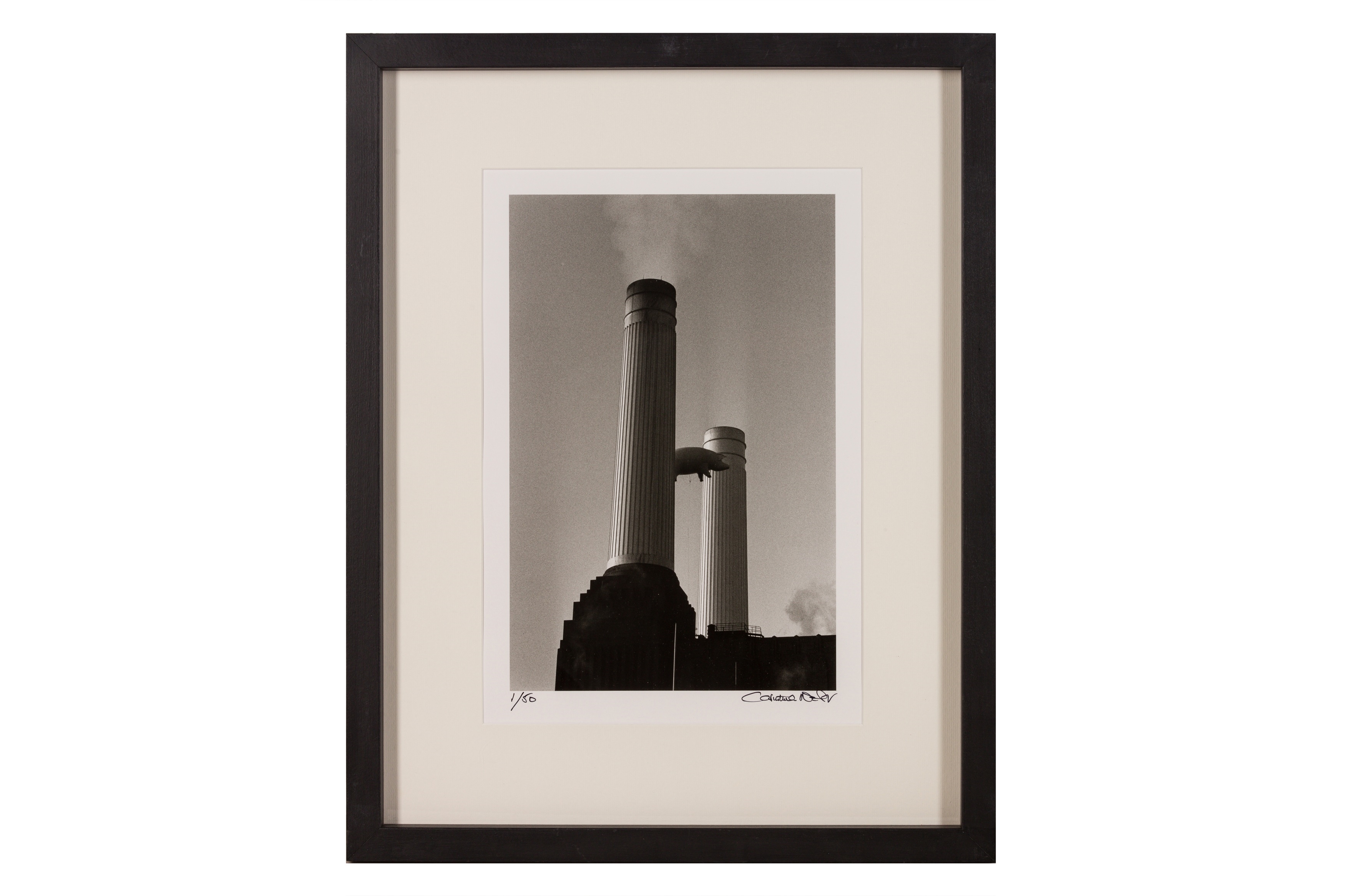 Artwork by Carinthia West, PINK PIG OVER BATTERSEA POWER STATION, Made of Silver gelatin print