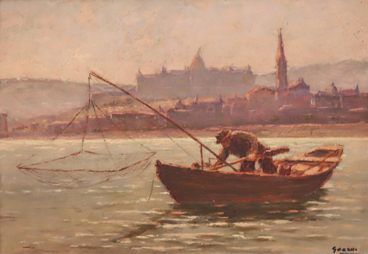 Artwork by Ödön Guzsik, Danube fisherman, Made of Oil on wood